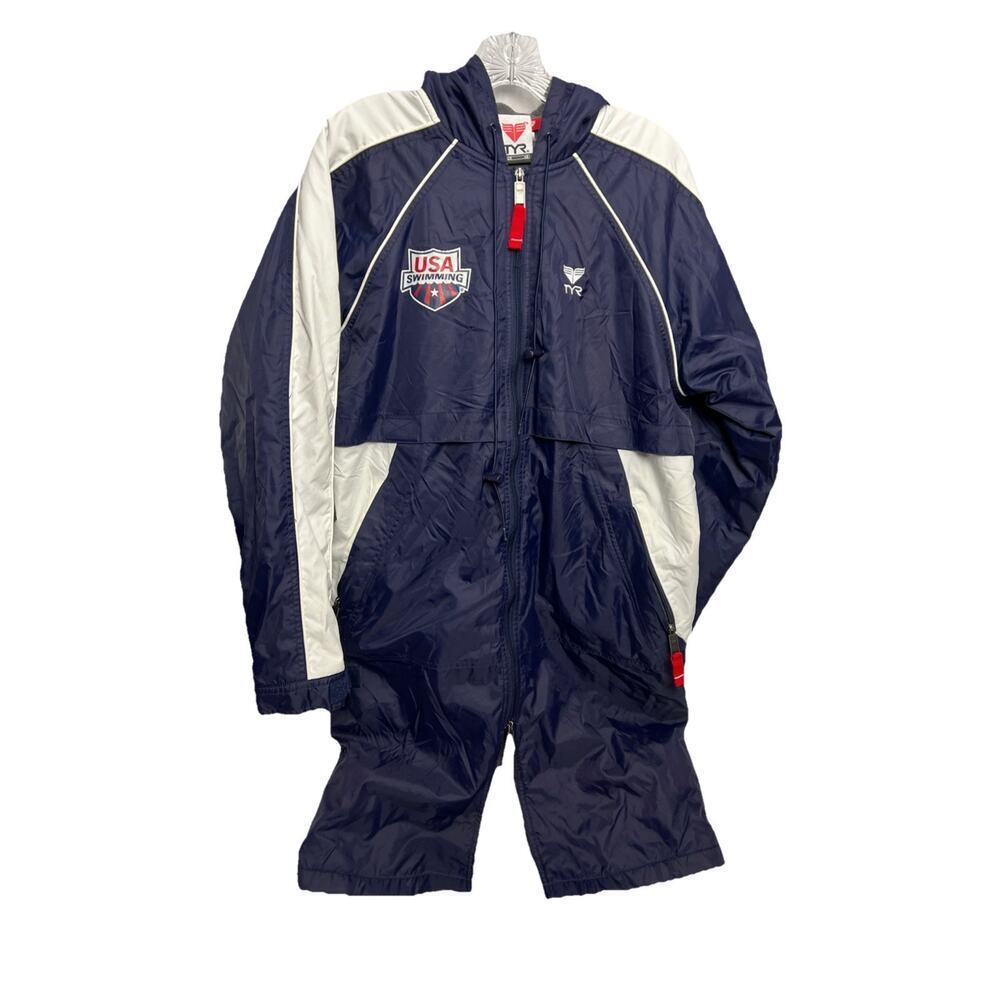 TYR Team USA Jacket XS Blue Fleece Lined Hooded Swim Deck Water Resist Parka